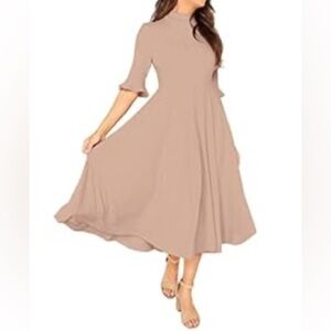 Women’s Ribbed Ruffled Dress - Tan - Size L